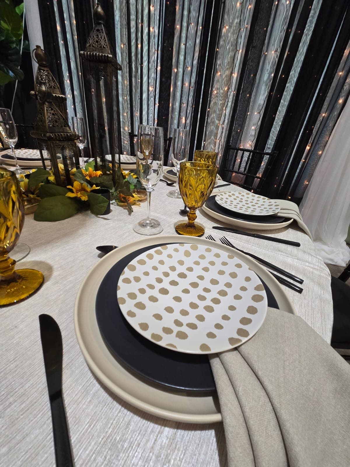 A place setting laid for the next course of a private dinner