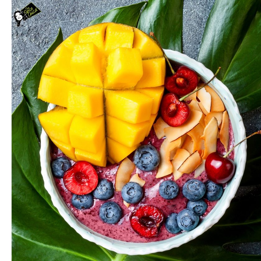 CUT MANGO INTO CUBES acai bowls The Spice Chica™
